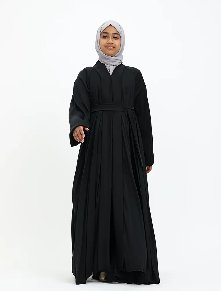 Girls Black Pleated Silhouette Abaya
